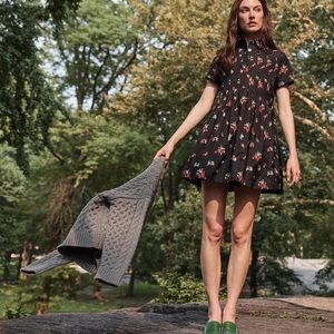 NWT Hill House Black and Red Flowers Mini Dress